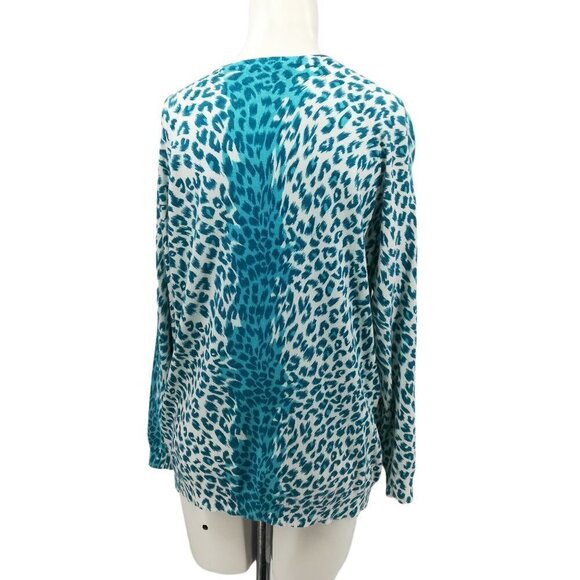 Quacker Factory Blue Leopard Print Sequin Lightweight Cardigan Sweater Size S - Picture 9 of 12